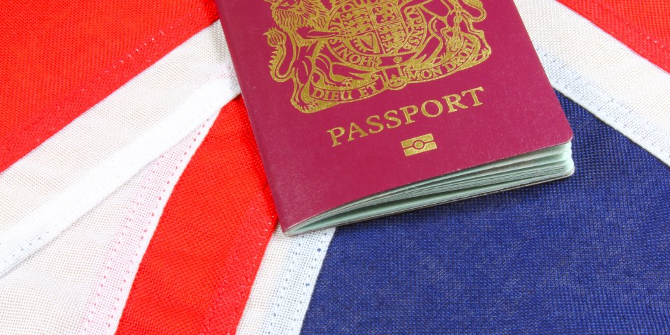 A passport on the Union Jack, UK flag